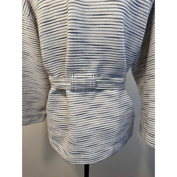 Madewell Texture & Thread White Navy Stripe Kimono Wrap Tie Waist Jacket M - Picture 4 of 8